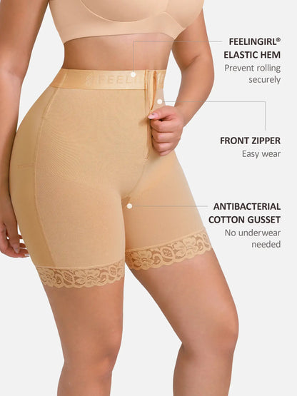 Front-Zip Mid-Waist Shaper Shorts