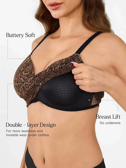 Seamless Wireless Leopard Shaping Push Up Bra