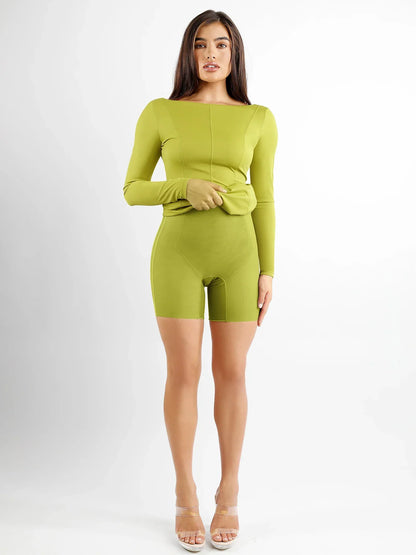 Shapewear Long Sleeve Boat Neck Sculpting Midi Dress