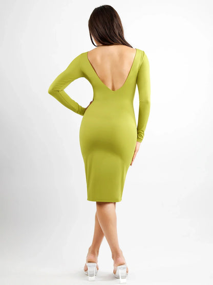 Shapewear Long Sleeve Boat Neck Sculpting Midi Dress