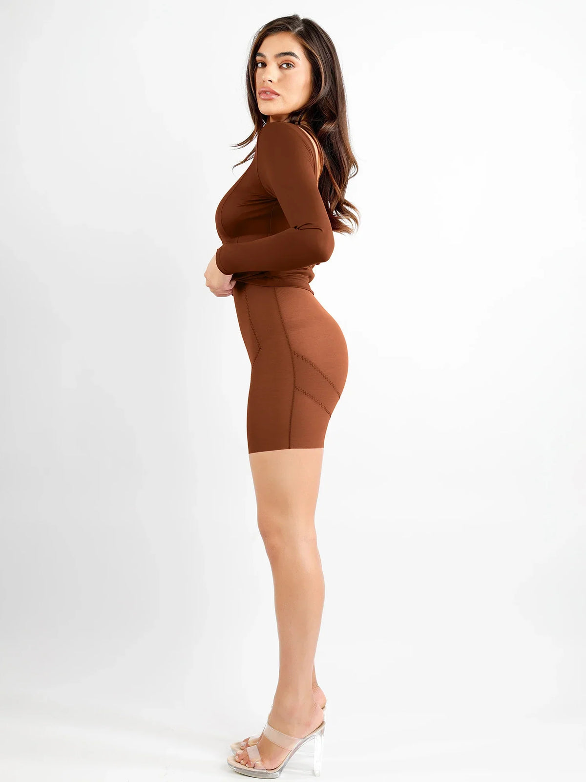 Shapewear Long Sleeve Boat Neck Sculpting Midi Dress
