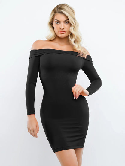 Shapewear Long Sleeve Off-the-Shoulder Bodycon Mini Dress
