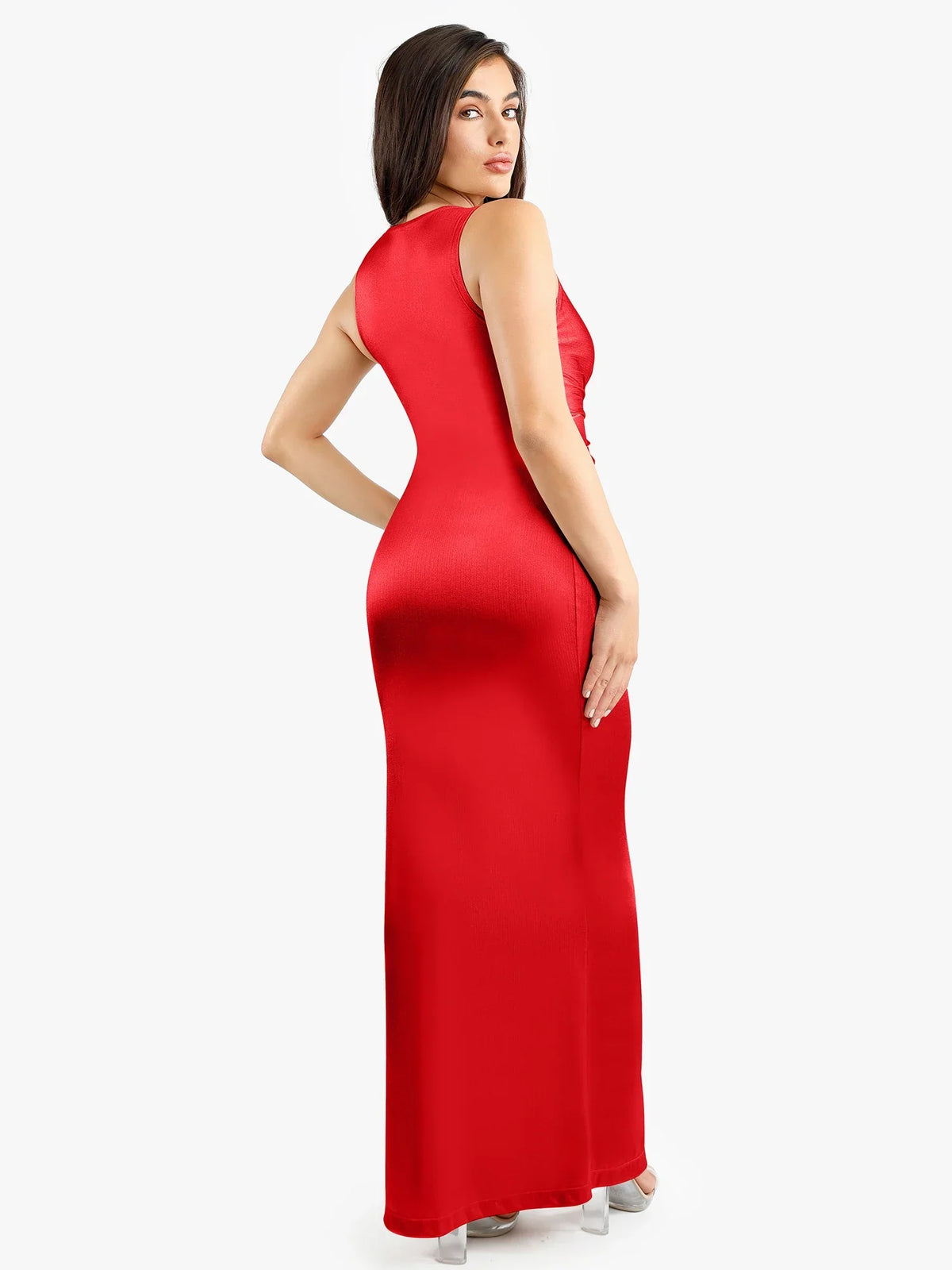 Shapewear Shine Deep V-Neck Bias Twist Hourglass Maxi Dress
