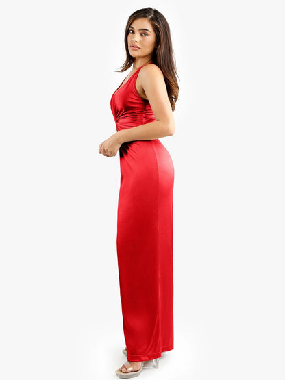Shapewear Shine Deep V-Neck Bias Twist Hourglass Maxi Dress