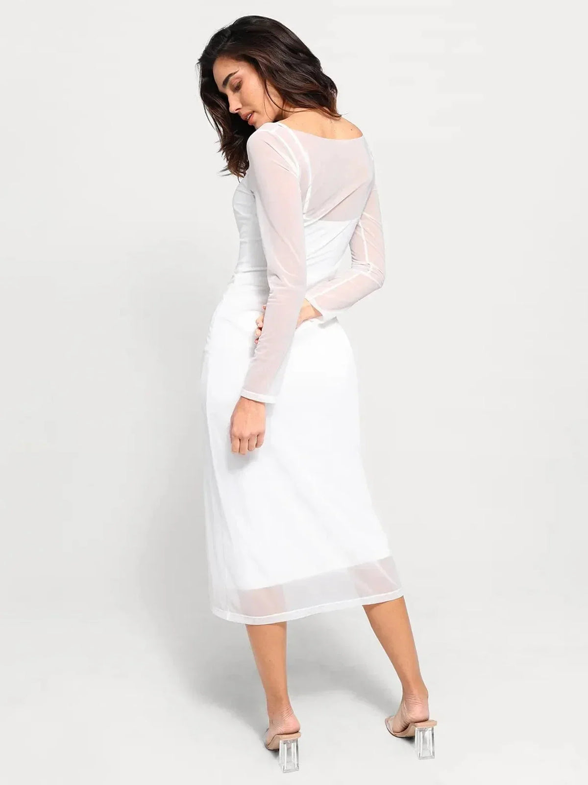 Shapewear Slimming Midi Dress and Sheer Mesh Overlay Set