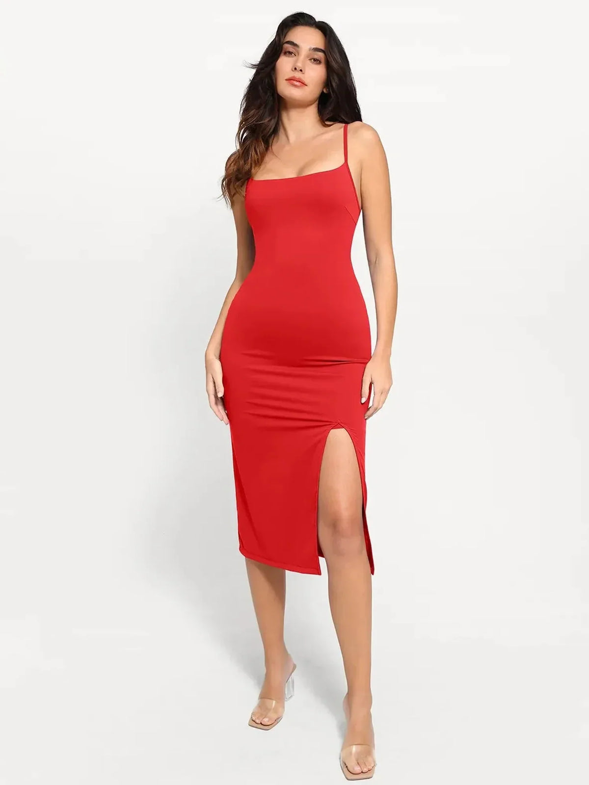 Shapewear Slimming Midi Dress and Sheer Mesh Overlay Set