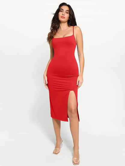 Shapewear Slimming Midi Dress and Sheer Mesh Overlay Set