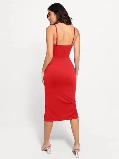 Shapewear Slimming Midi Dress and Sheer Mesh Overlay Set