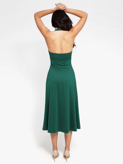 Shapewear Sculpting Backless Halter A-Line Midi Dress