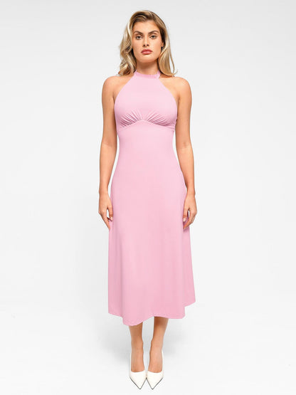 Shapewear Sculpting Backless Halter A-Line Midi Dress